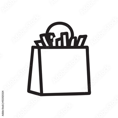Fast food fries in a takeaway bag for quick meals and snacks vector illustration