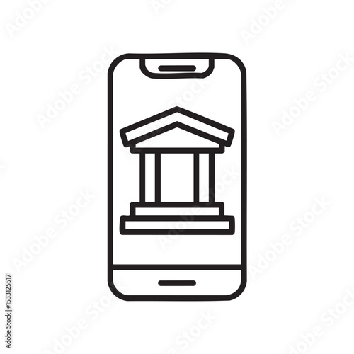 Digital representation of a bank building on a smartphone screen vector illustration