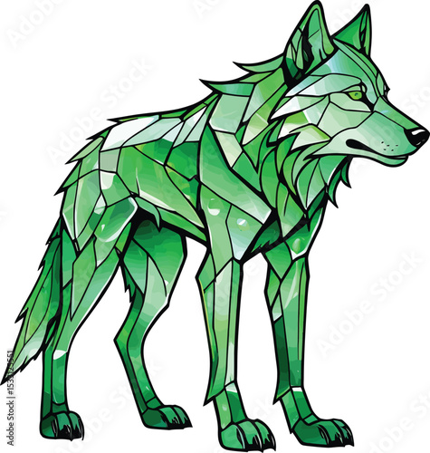 Emerald Wolf Illustration Geometric Style Art For Fantasy Designs Mascot Logos Gaming Graphics