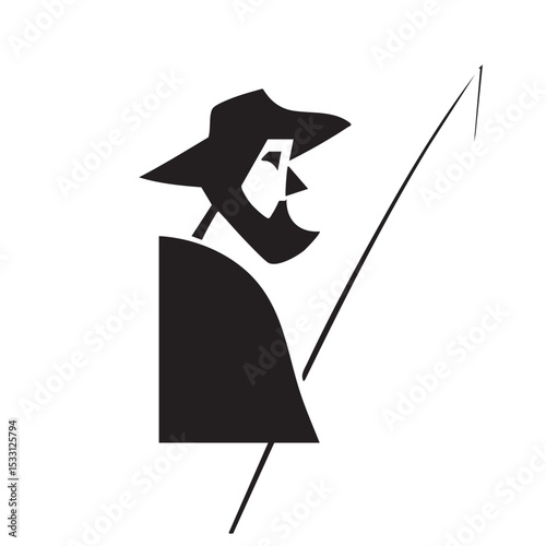 Fisherman with rod in minimalist style design for modern decor vector illustration