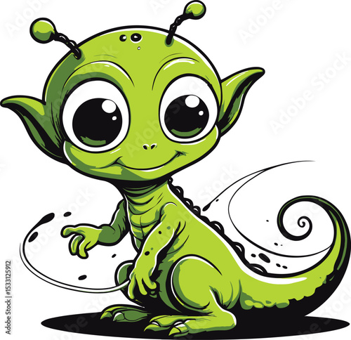 Whimsical Green Alien Cartoon Character With Big Eyes Cute Extraterrestrial Creature For Childrens Illustration Educational Resources Or Graphic Design Projects