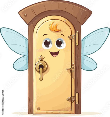 Cute Cartoon Door Fairy Illustration Whimsical Character With Wings For Childrens Books And Fantasy Art Vector Design For Stickers Prints And Educational Resources