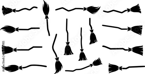 Witch's broom icon vector set. Broom illustration sign collection. Witch symbol. Halloween logo.
