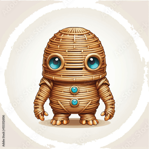 Cute Wicker Robot Character Adorable Illustration For Childrens Books Educational Materials And Creative Projects