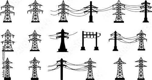 Electricity Tower icon vector set. Transmission Tower illustration sign collection. Power Lines symbol. Electrical Lines logo.
