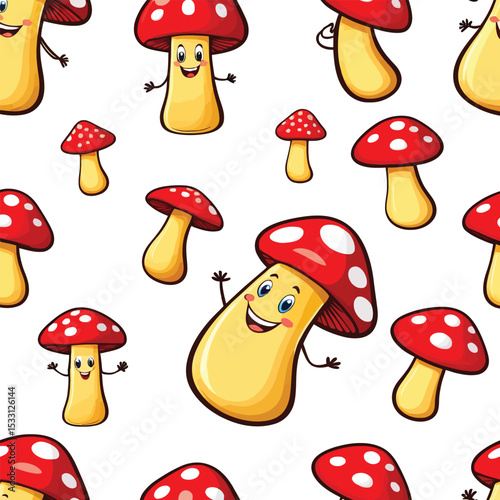Playful Cartoon Mushroom Seamless Pattern Whimsical Background For Childrens Designs Arts And Crafts And Cute Illustrations With Happy Fungi