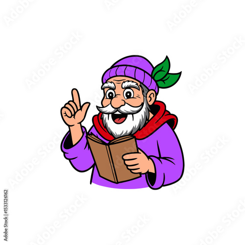 Wise Old Man Reading Book – Knowledge Teacher Cartoon
