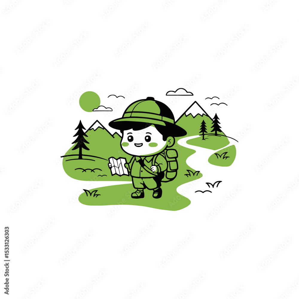Fototapeta premium Panda Mascot Holding Map – Vector Cartoon Explorer Character