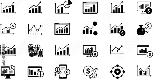 Data analysis icon vector set. profit graph illustration sign collection. data science symbol or logo.
