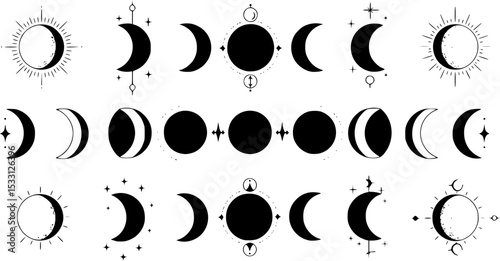 Moon Phase icon vector set. Mystic Celestial illustration sign collection. Boho Moon symbol or logo.
