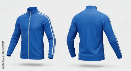 Stylish Royal Blue Tracksuit Jacket with White Stripes Perfect for Sports and Casual Wear Versatile Outerwear