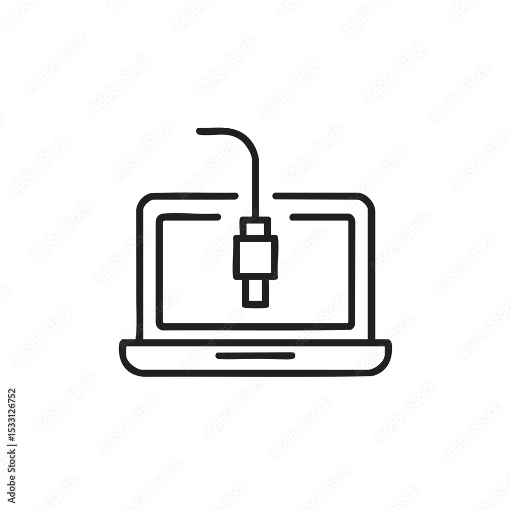 Obraz premium Laptop with USB connection symbolizing technology and connectivity vector illustration
