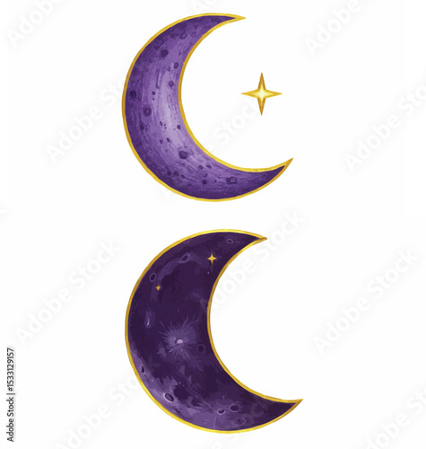 Purple Crescent Moon with Golden Star Illustration
