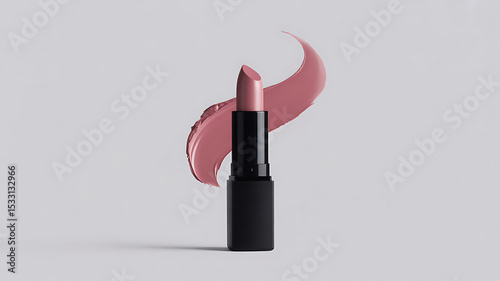 Mauve Lipstick with Swatch on Gray Background