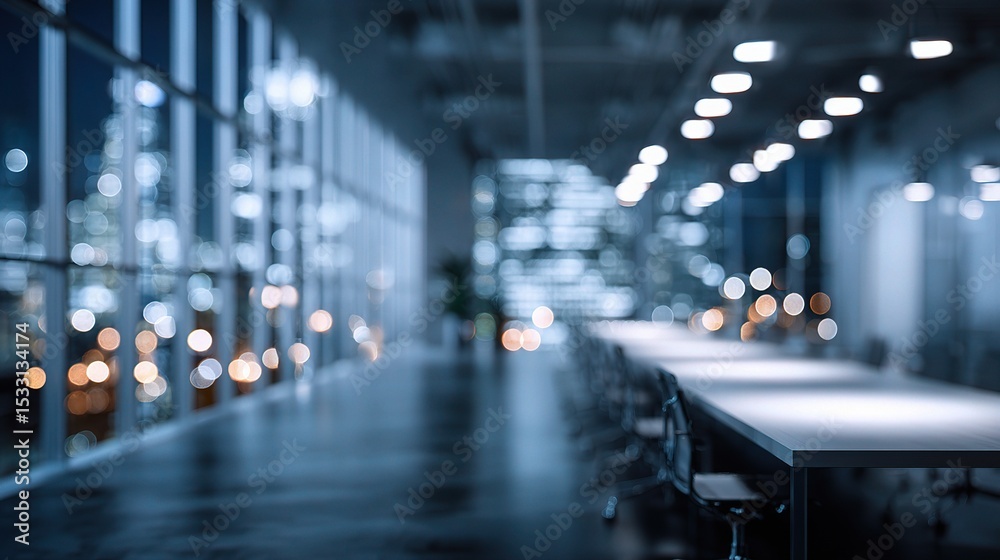 Obraz premium Blurred Office Interior at Night with Subtle Lighting Effects