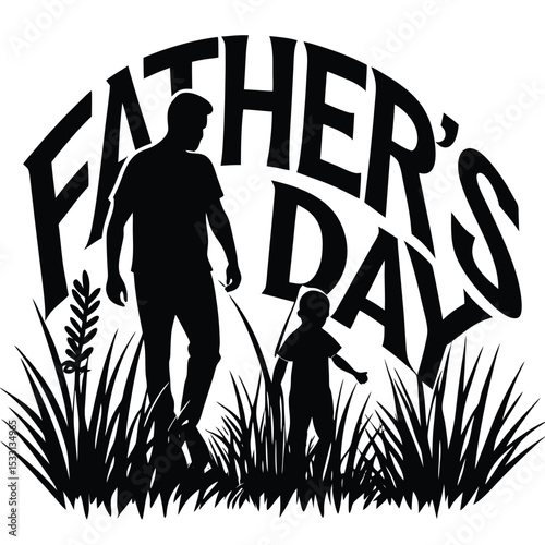 Happy Father's Day Silhouette Design – Dad and Son Holding Hands in Nature Scene