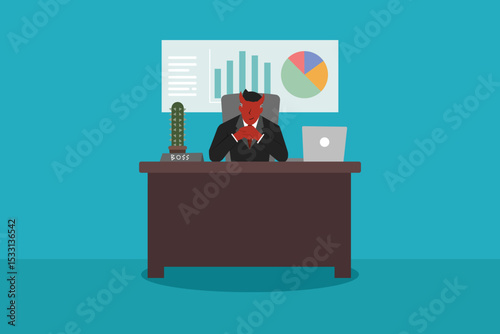 Scary boss concept with intimidating workplace pressure