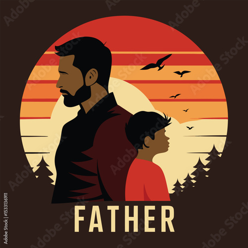 Father and Son Silhouette with Sunset Background – Emotional Father's Day Artwork