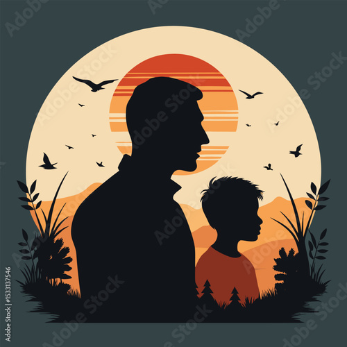 Father and Son Silhouette with Sunset Background – Emotional Father's Day Artwork
