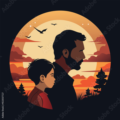 Father and Son Silhouette with Sunset Background – Emotional Father's Day Artwork