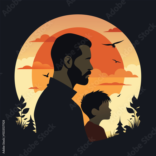 Father and Son Silhouette with Sunset Background – Emotional Father's Day Artwork