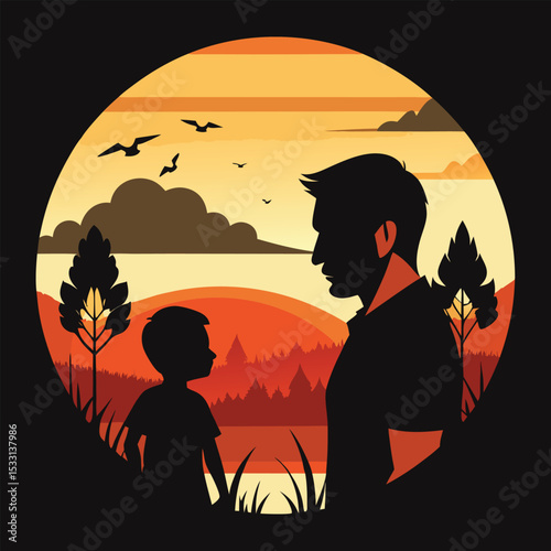 Father and Son Silhouette with Sunset Background – Emotional Father's Day Artwork