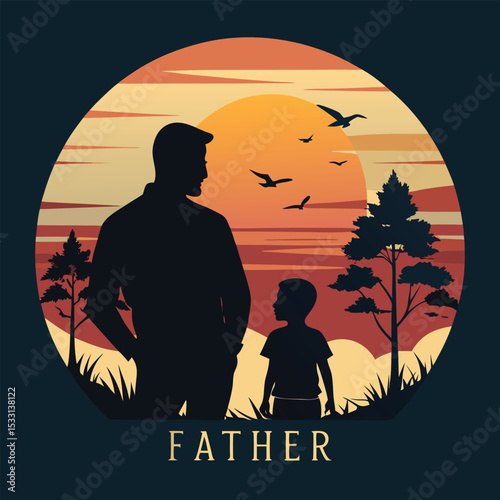 Father and Son Silhouette with Sunset Background – Emotional Father's Day Artwork