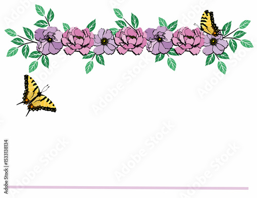 flowers border frame with butterflies