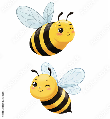 Cute Cartoon Bee Winking and Flying
