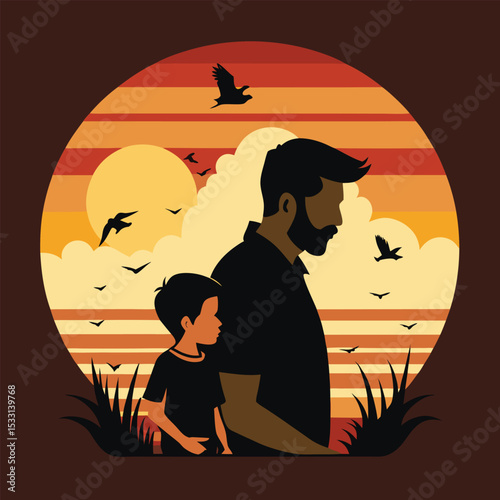 Father and Son Silhouette with Sunset Background – Emotional Father's Day Artwork