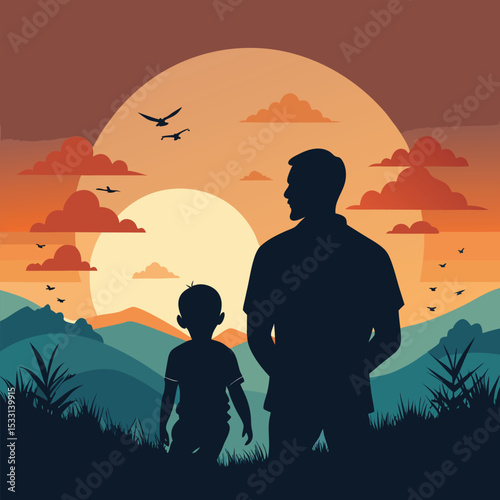 Father and Son Silhouette with Sunset Background – Emotional Father's Day Artwork