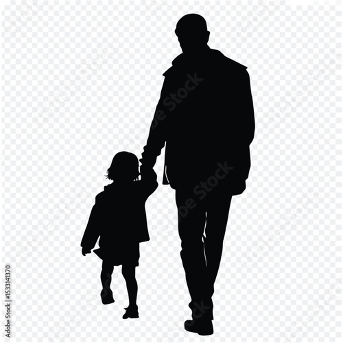 Silhouette of Elderly Person Walking with Child Holding Hands
