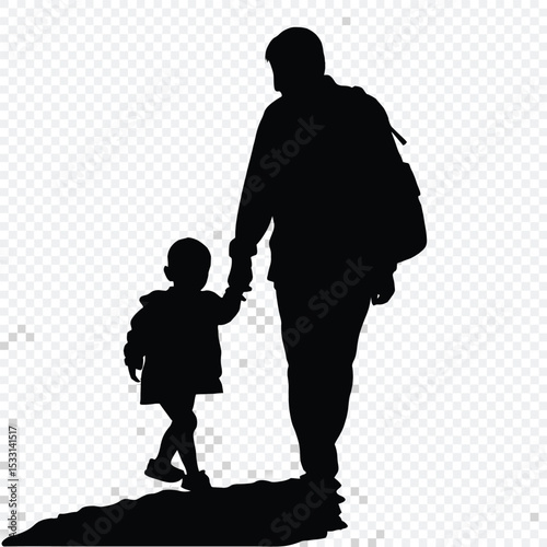 Silhouette of Elderly Person Walking with Child Holding Hands