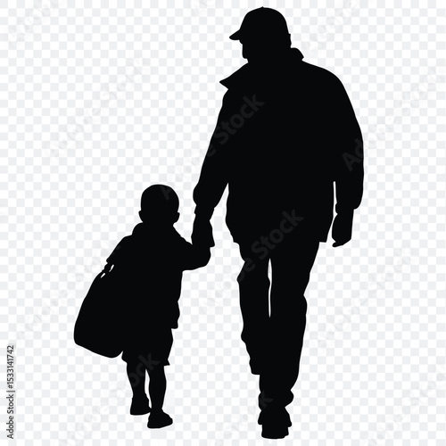 Silhouette of Elderly Person Walking with Child Holding Hands