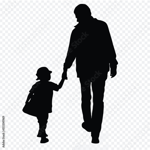 Silhouette of Elderly Person Walking with Child Holding Hands