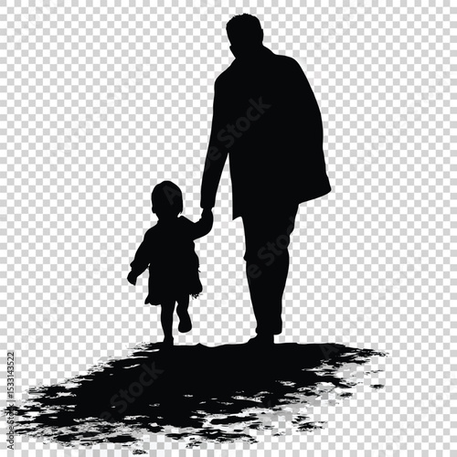 Silhouette of Elderly Person Walking with Child Holding Hands
