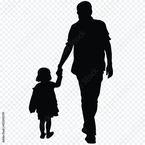 Silhouette of Elderly Person Walking with Child Holding Hands