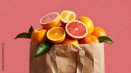 Fresh Citrus Fruits in a Paper Bag