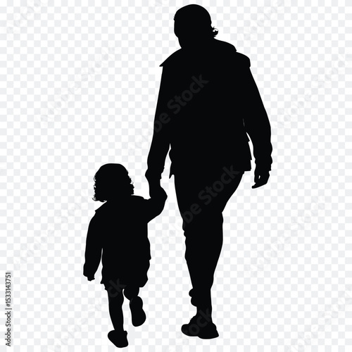 Silhouette of Elderly Person Walking with Child Holding Hands
