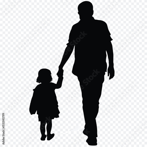 Silhouette of Elderly Person Walking with Child Holding Hands