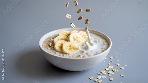 Oatmeal with Banana and Milk, Rolled Oats Breakfast Bowl