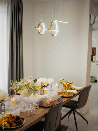 dining room table with flowers