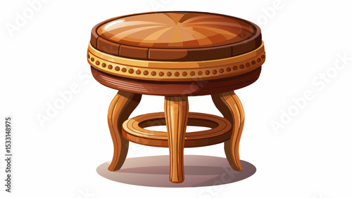 Add warmth with a round vanity stool crafted with brown leather seat and wooden legs. Its classic design offers timeless beauty, seamlessly adding elegance and complements decor effortlessly.

