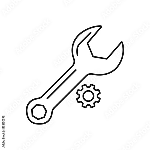 Vector icon of a wrench and gear representing tools and mechanics