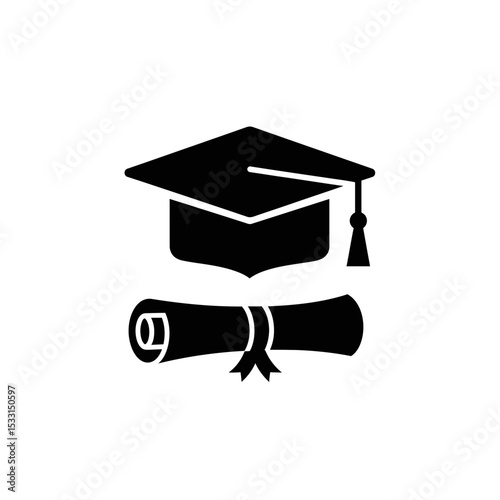 Graduation cap and diploma icon representing academic achievement