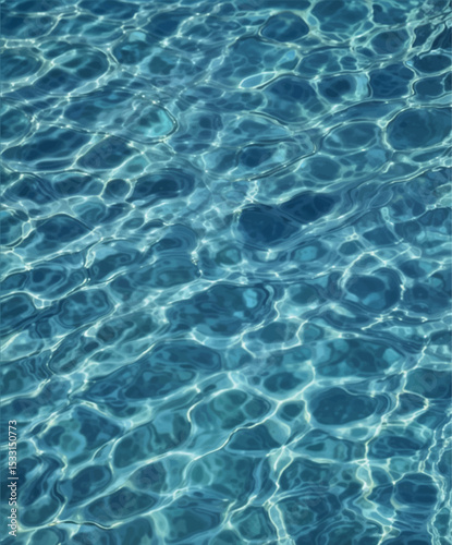 Blue water background with water ripples and bright sun light reflections, water in swimming pool background, vector illustration