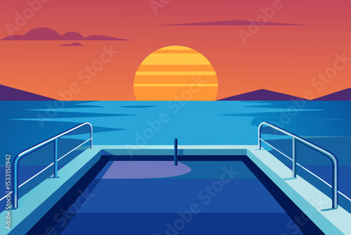 a house on the shore of a lake with a sunset