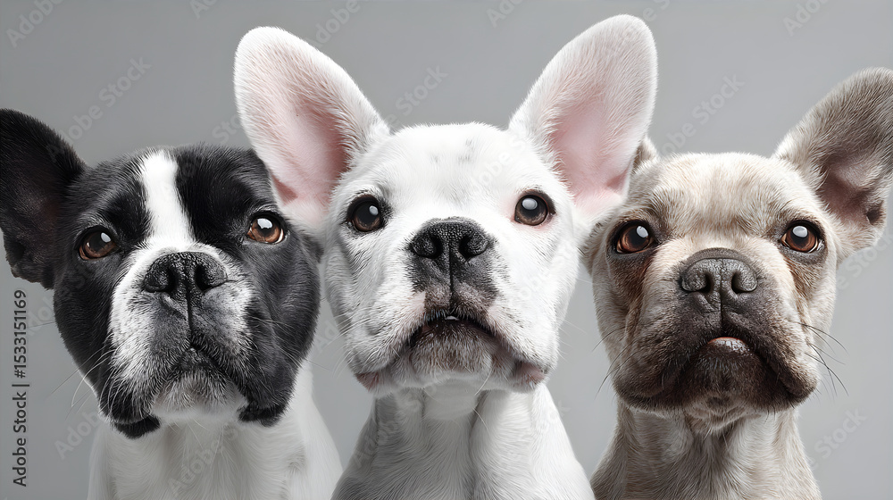 Fototapeta premium Three dogs with different colors and one of them is white. International National Dog Day
