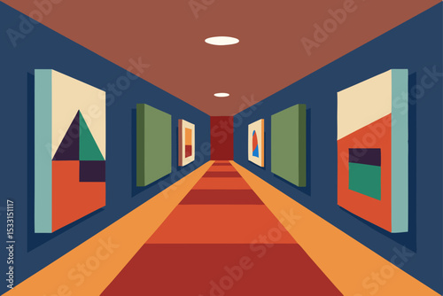 art gallery hallway with spotlighted abstract
