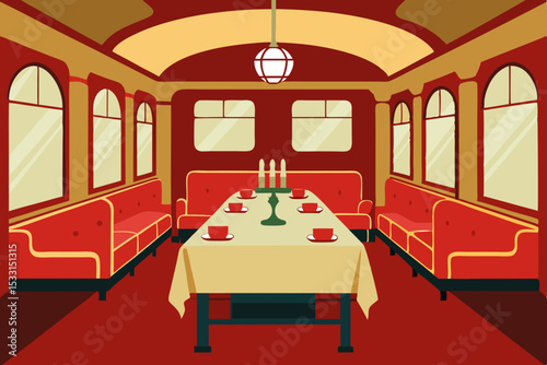 elegant vintage train dining car interior